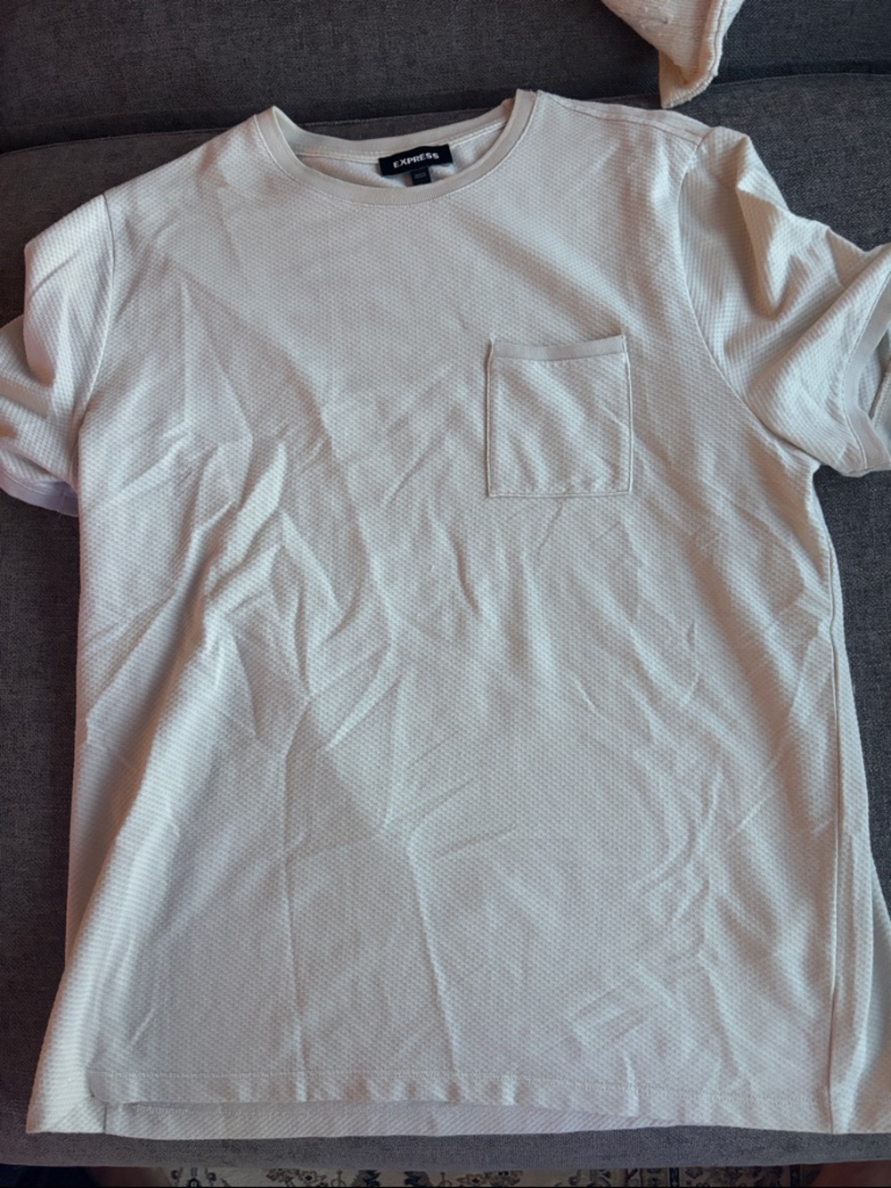 Express Men's Cream Short Sleeve Pocket Crewneck Tee